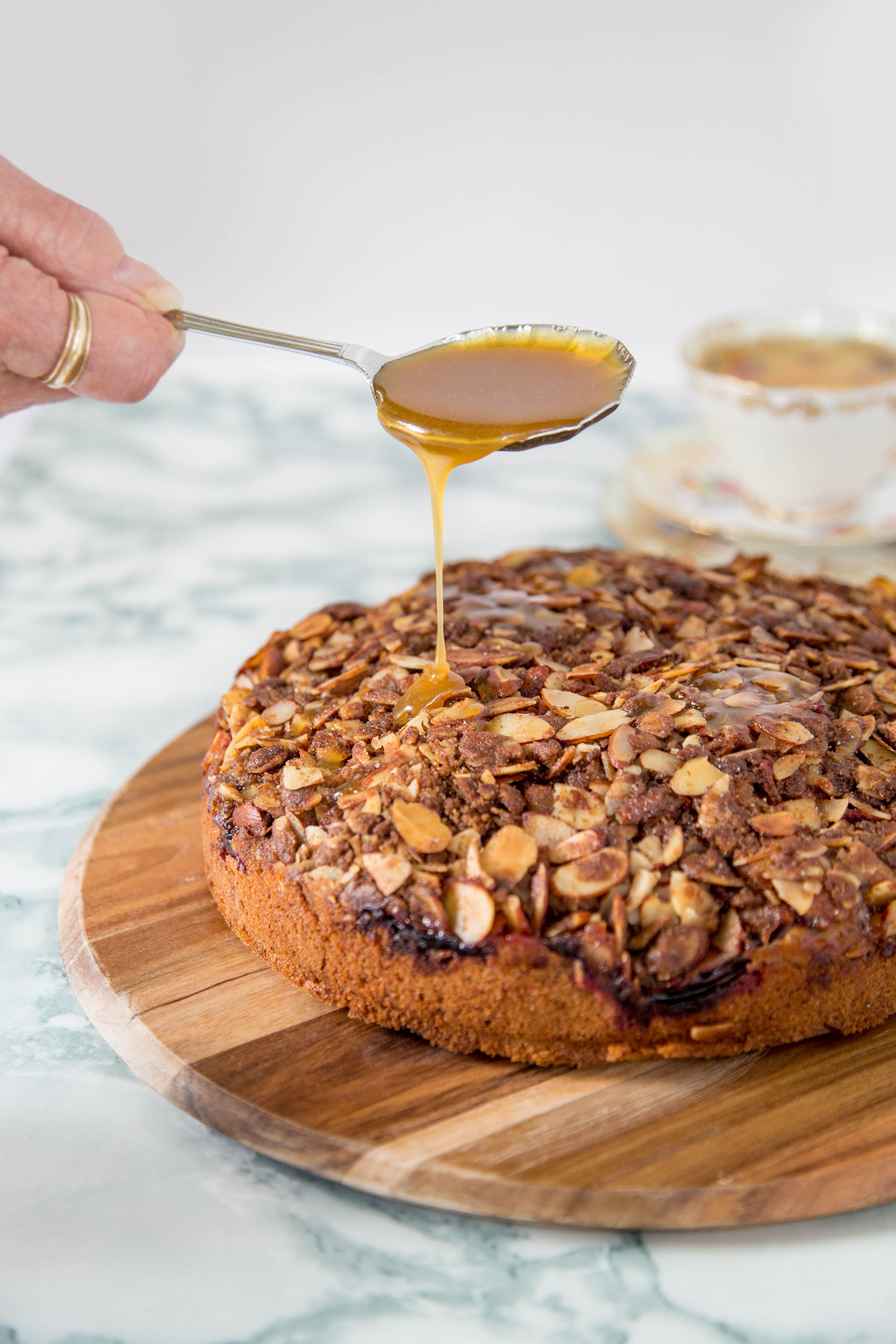 Spiced Plum Cake with Toffee Glaze