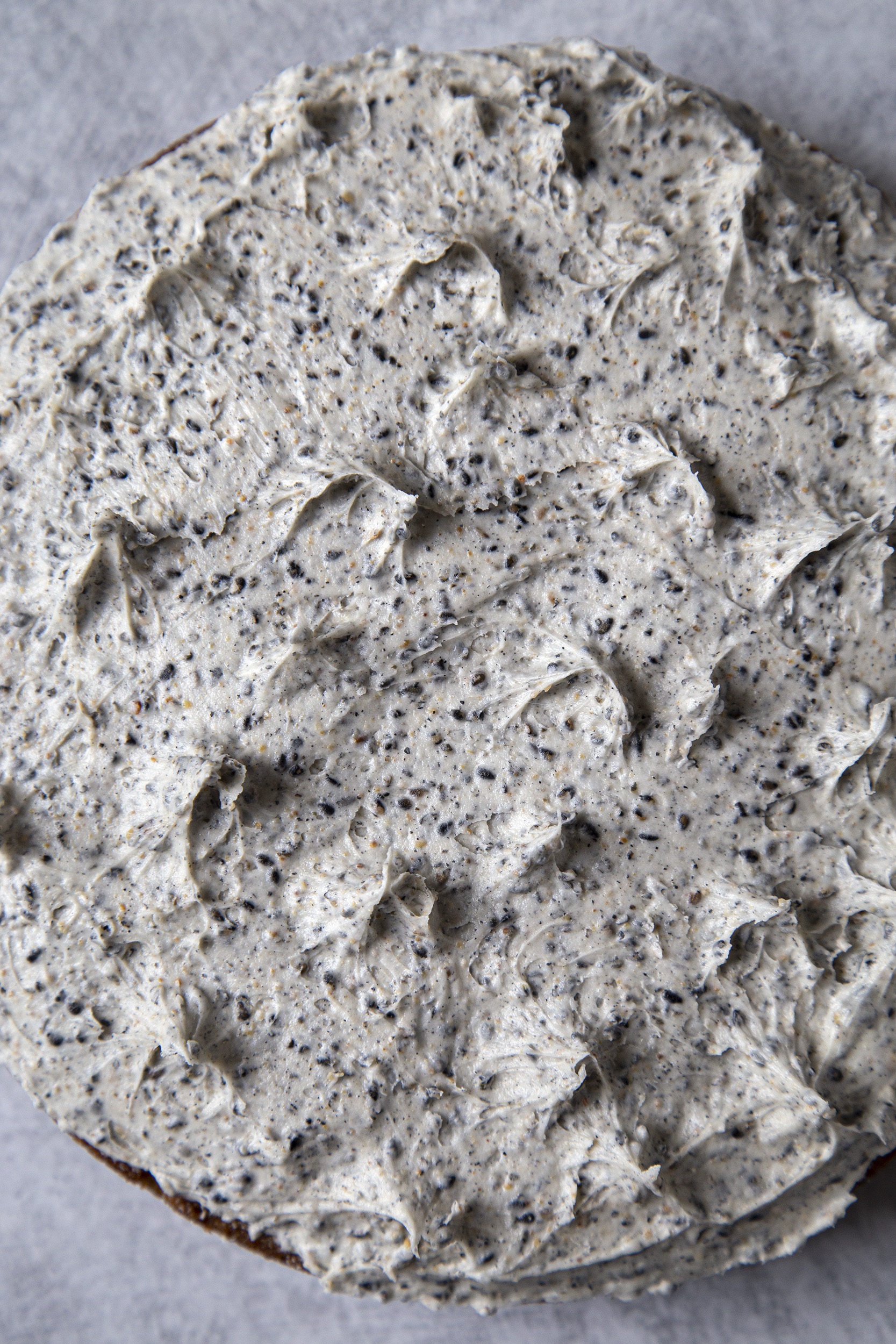 Close up photo of the black sesame frosting